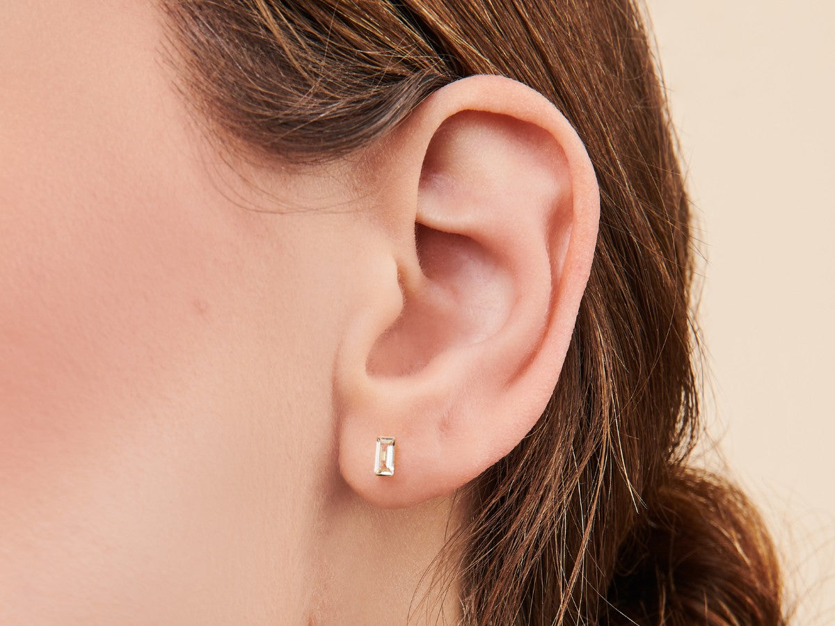 Tiny Baguette Moissanite Stud Earrings | Little Sky Stone