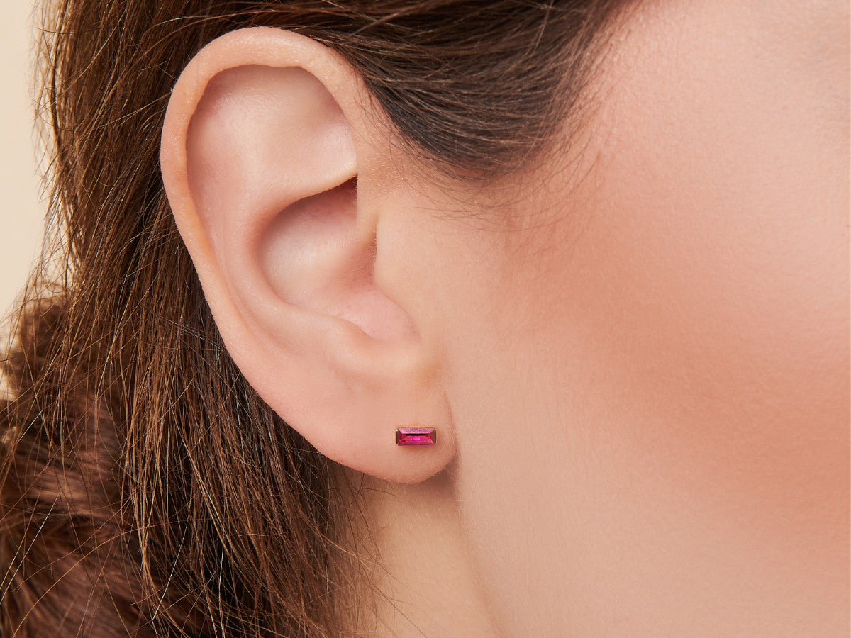 Tiny Baguette Ruby Stud Earrings | Little Sky Stone