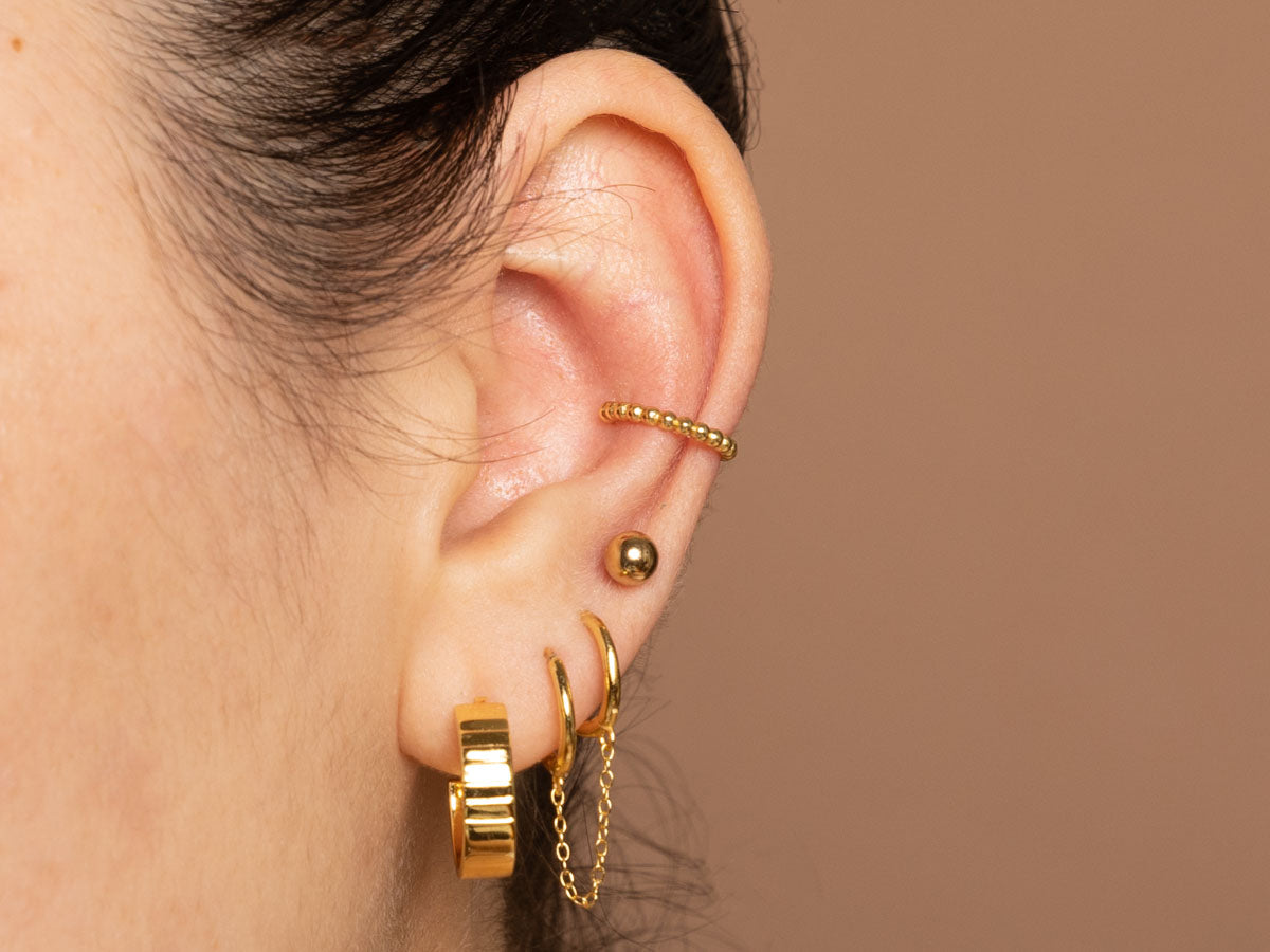 Beaded Ear Cuff in 14K Gold Plated Silver Silver