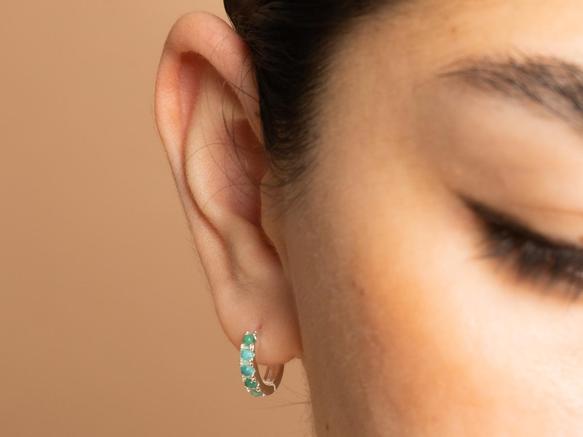 Beaded Turquoise Huggie Earrings in Sterling Silver
