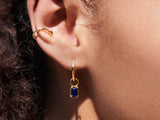 Blue Sapphire Baguette Hoop Earrings in 14K Gold Over Sterling Silver