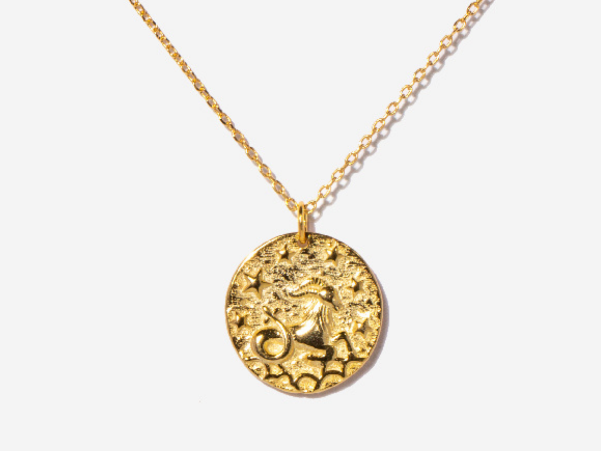  Capricorn Zodiac Coin 14k Gold Necklace