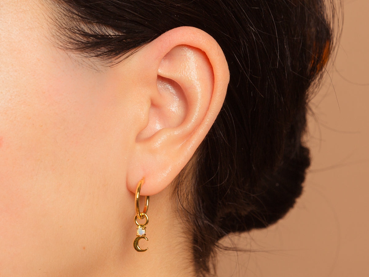 Crescent Moon Opal Hoop Earrings
