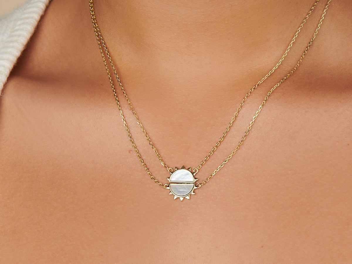 Day and NIght Best Friend Sunshine Necklaces in 14K Gold over Silver