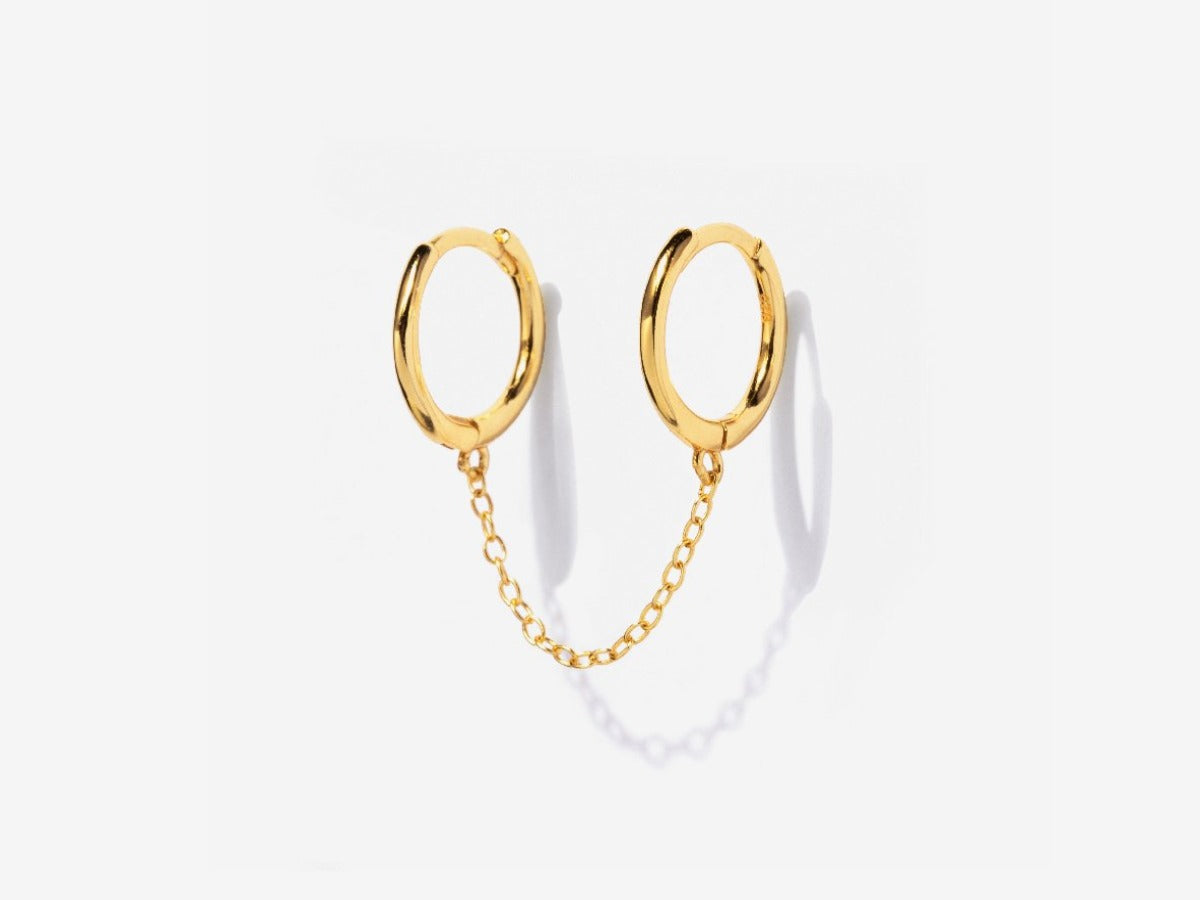 Double Chain Huggies in 14K Gold Plated Sterling Silver