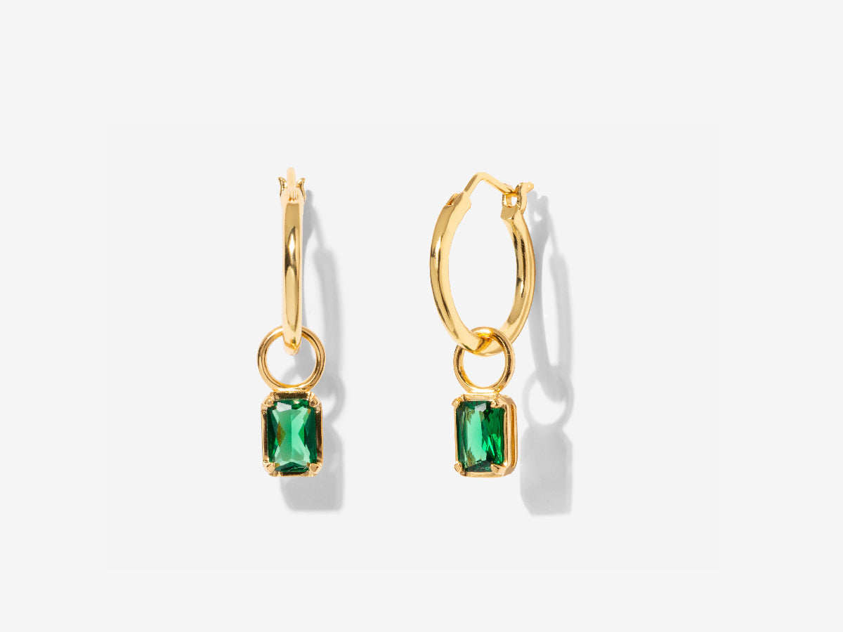 Emerald Baguette Hoop Earrings in 14K Gold Over Sterling Silver