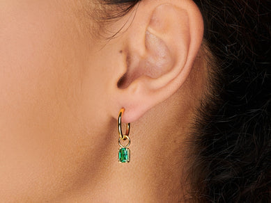 Emerald Baguette Charm in 14K Gold Over Sterling Silver