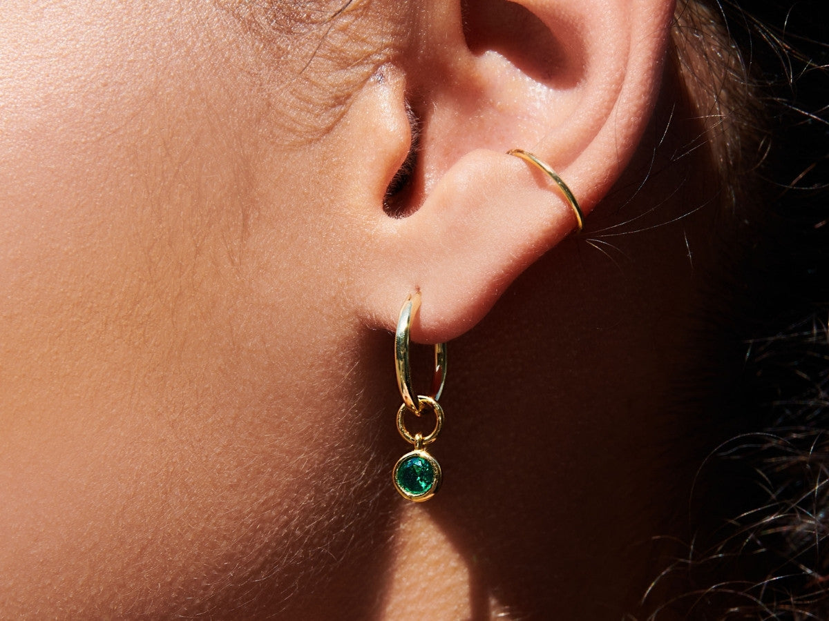 Round Emerald Charm in 14K Gold Over Sterling Silver