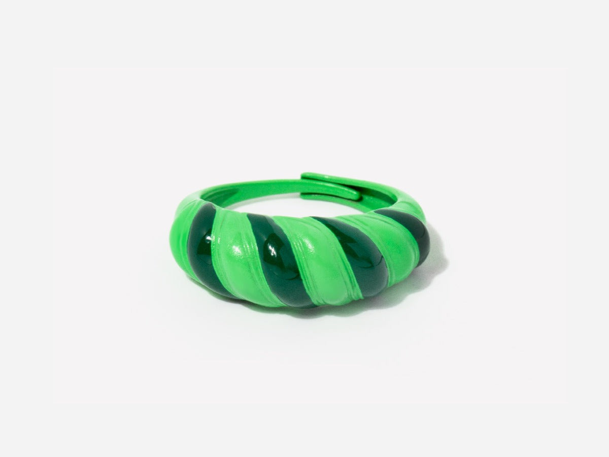 Emerald Green Enamel Croissant Dome Ring