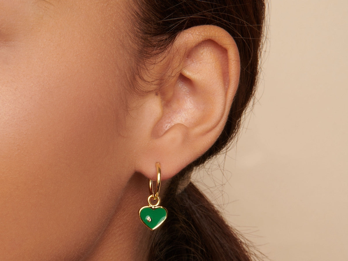 Enamel Green Heart Hoop Earrings in 14K Gold Over Brass-2.jpg