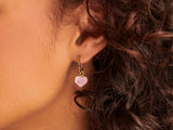 Enamel Pink Heart Hoop Earrings in 14K Gold Over Brass