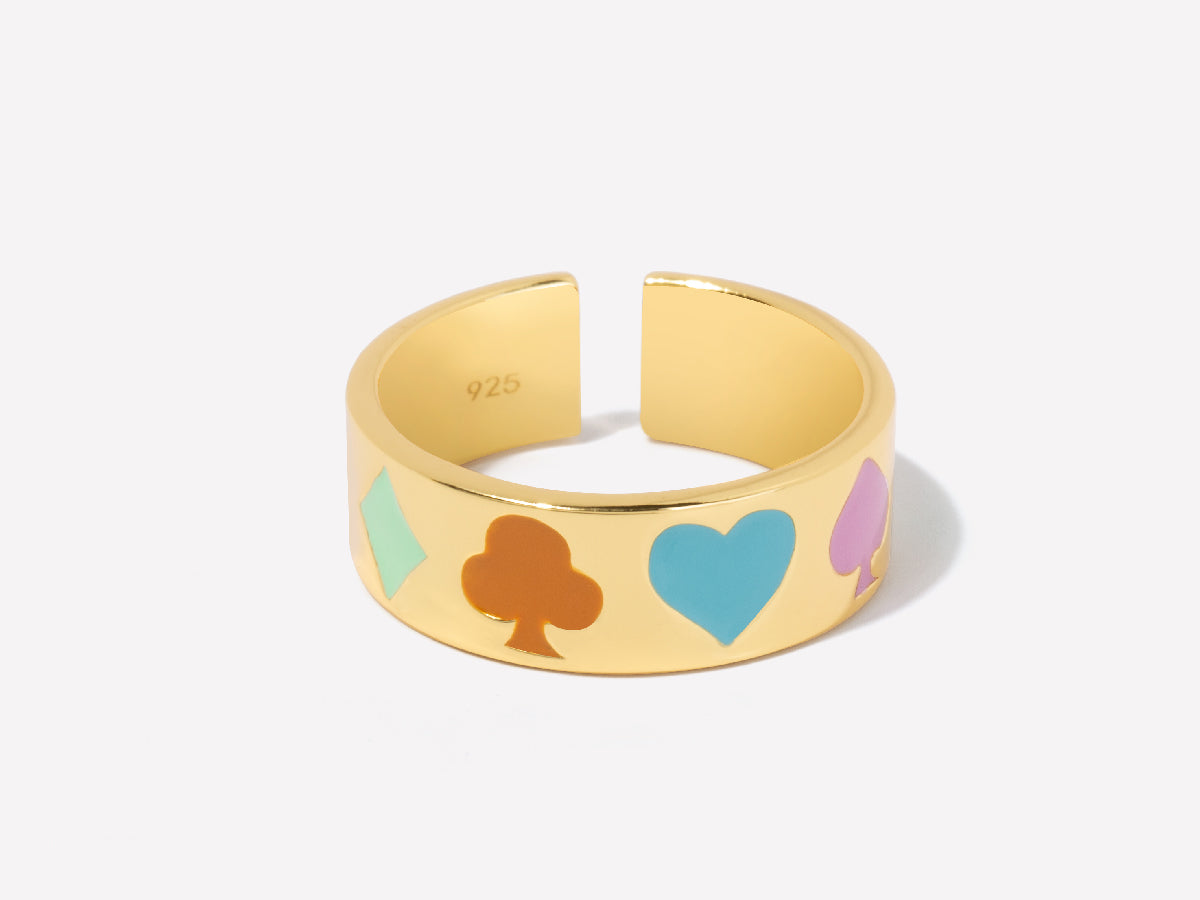 Enamel Playing Cards Y2K Ring in 14K Gold Over Sterling Silver