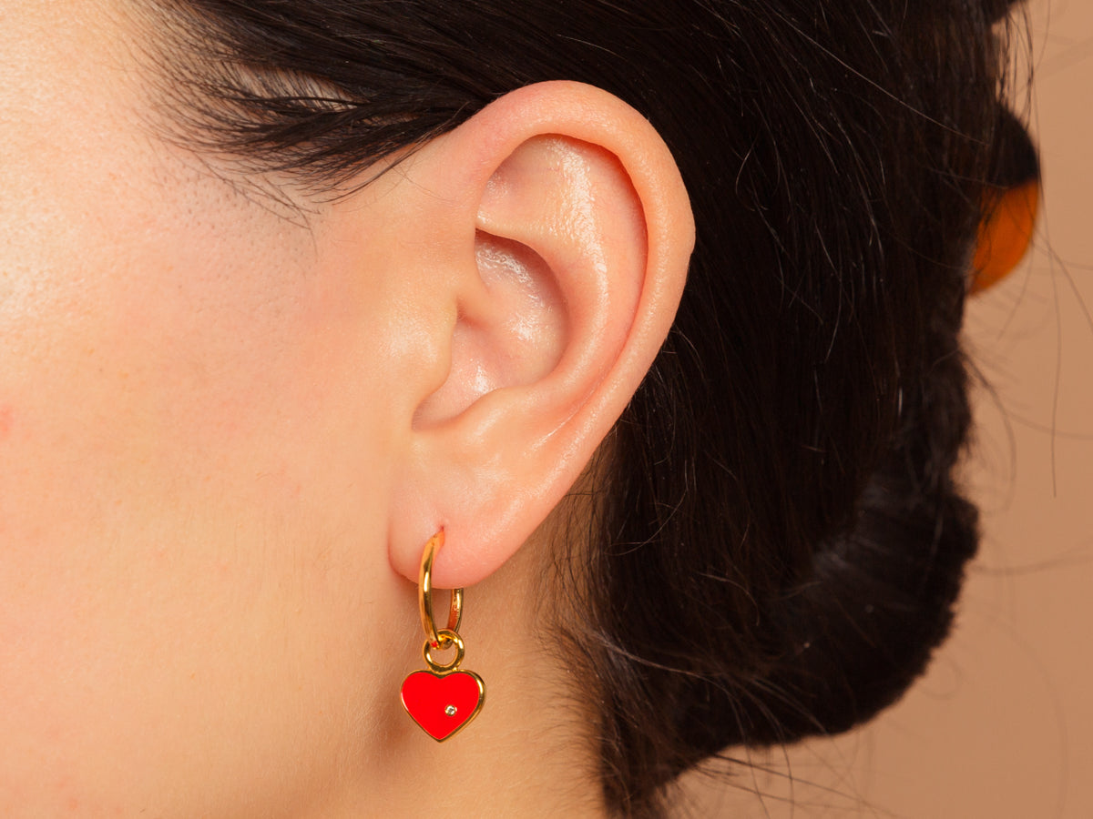 Enamel Red Heart Hoop Earrings