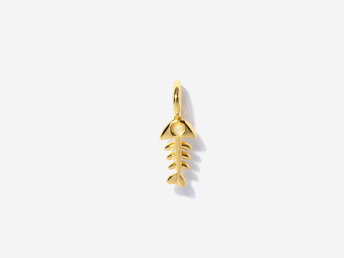 Fishbone Opal Charm in 14K Gold Over Sterling Silver