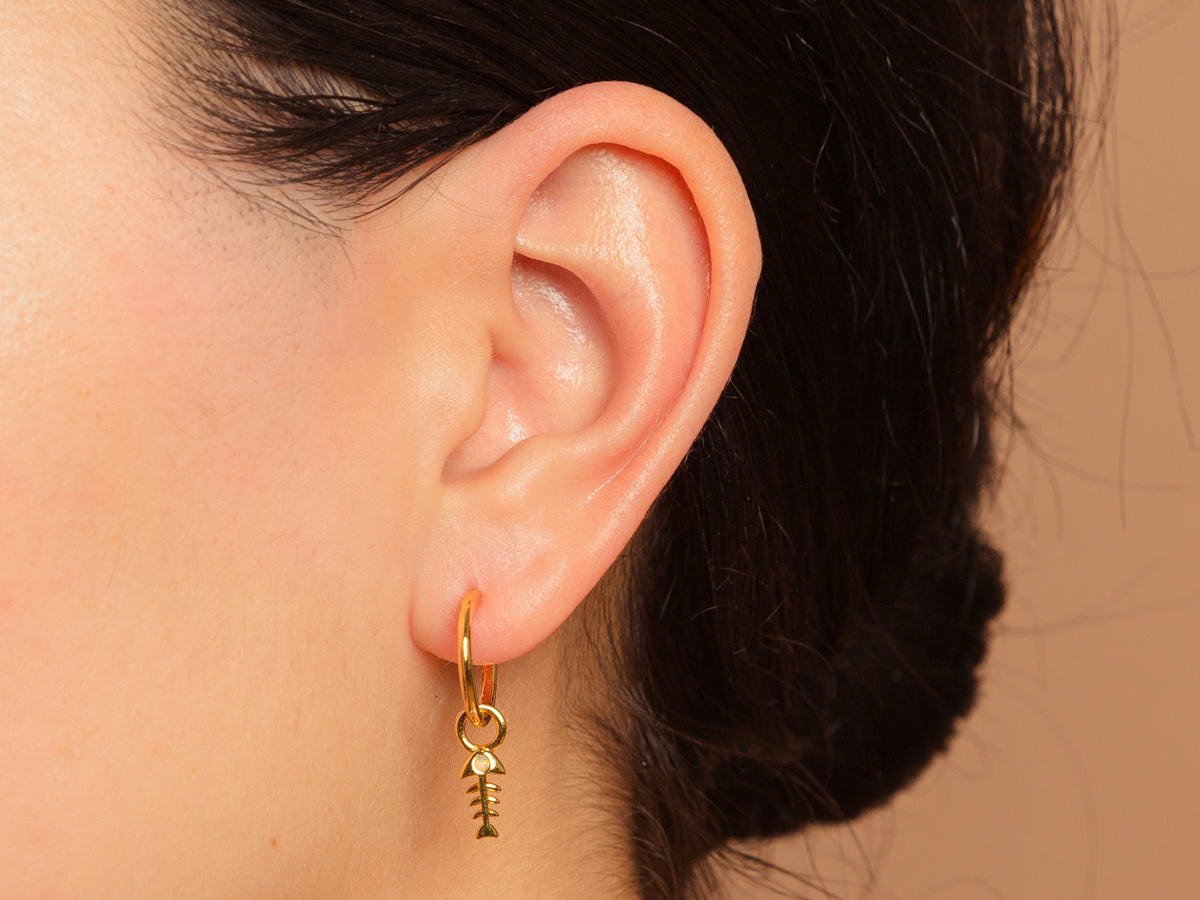 Fishbone Opal Hoop Earrings