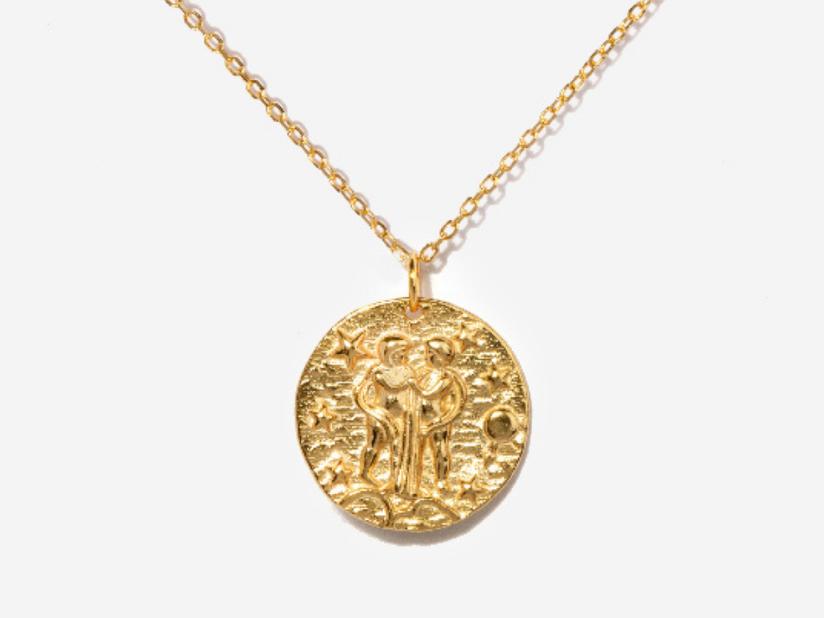 Gemini Zodiac Coin 14k Gold Necklace