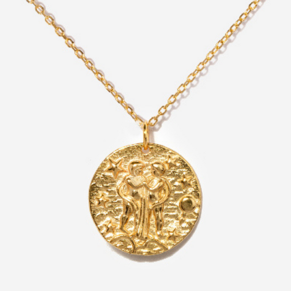Gemini Zodiac Coin Gold Necklace