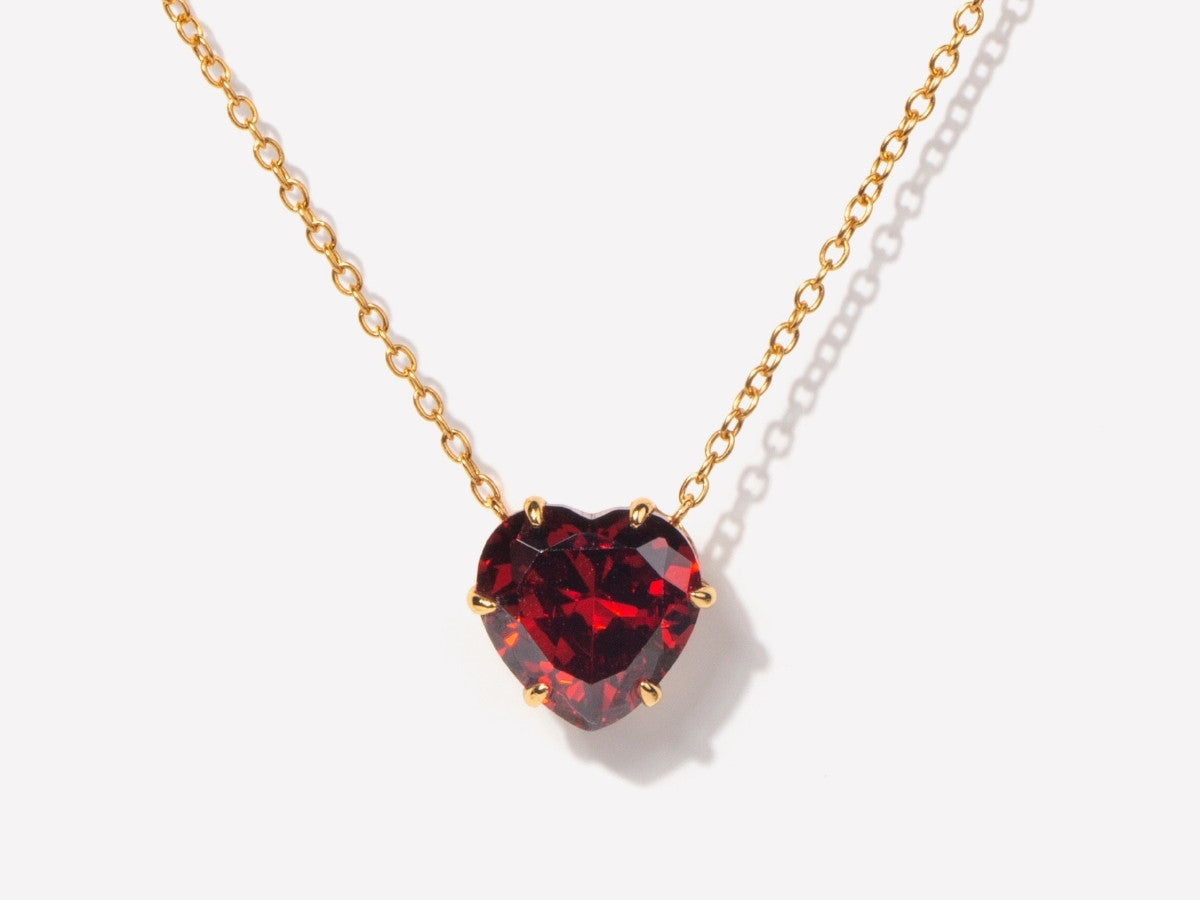 Heart Shaped Garnet Necklace in 14K Gold Over Sterling Silver