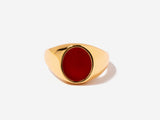 Laurel Oval Red Agate Signet Ring in Gold Plated Silver
