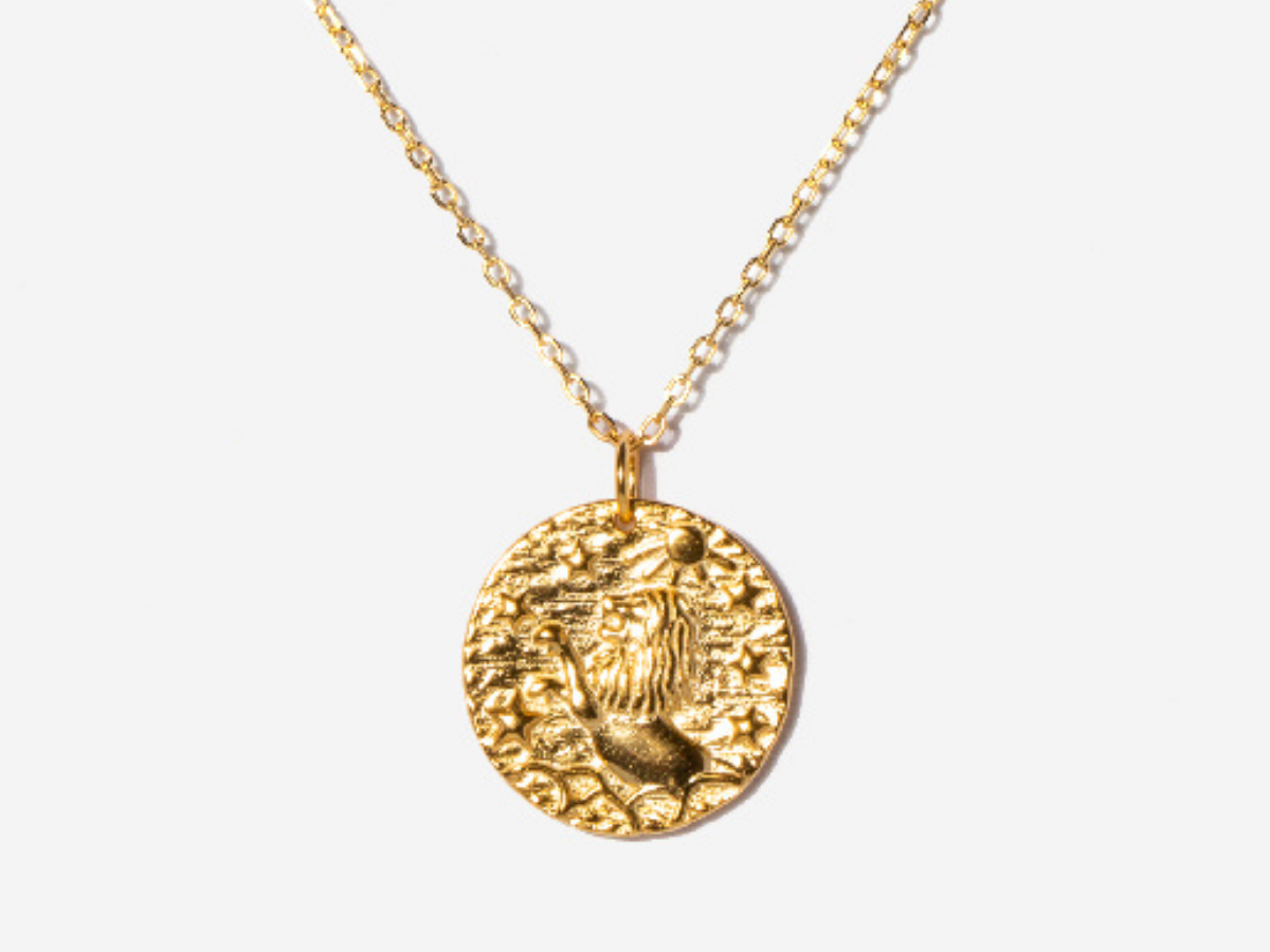 Leo Zodiac Coin 14k Gold Necklace