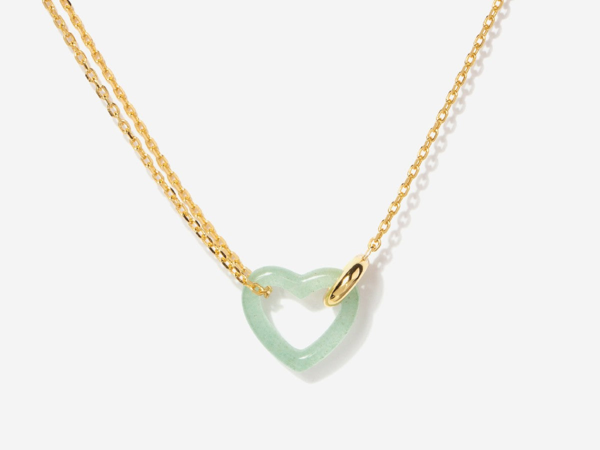 Linked Jade Heart Necklace in 14K Gold Over Silver Silver