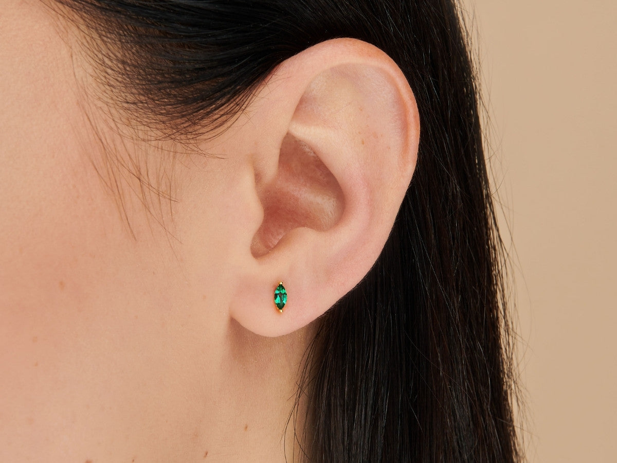 Marquise Emerald Studs in 14K Gold Plated Sterling Silver
