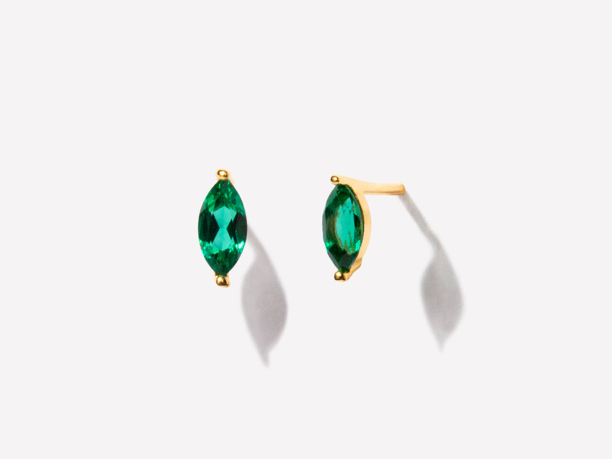 Marquise Emerald Studs in 14K Gold Plated Sterling Silver-1