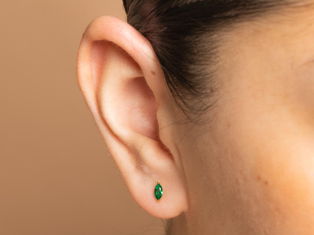 Marquise Emerald Studs in 14K Gold Plated Sterling Silver