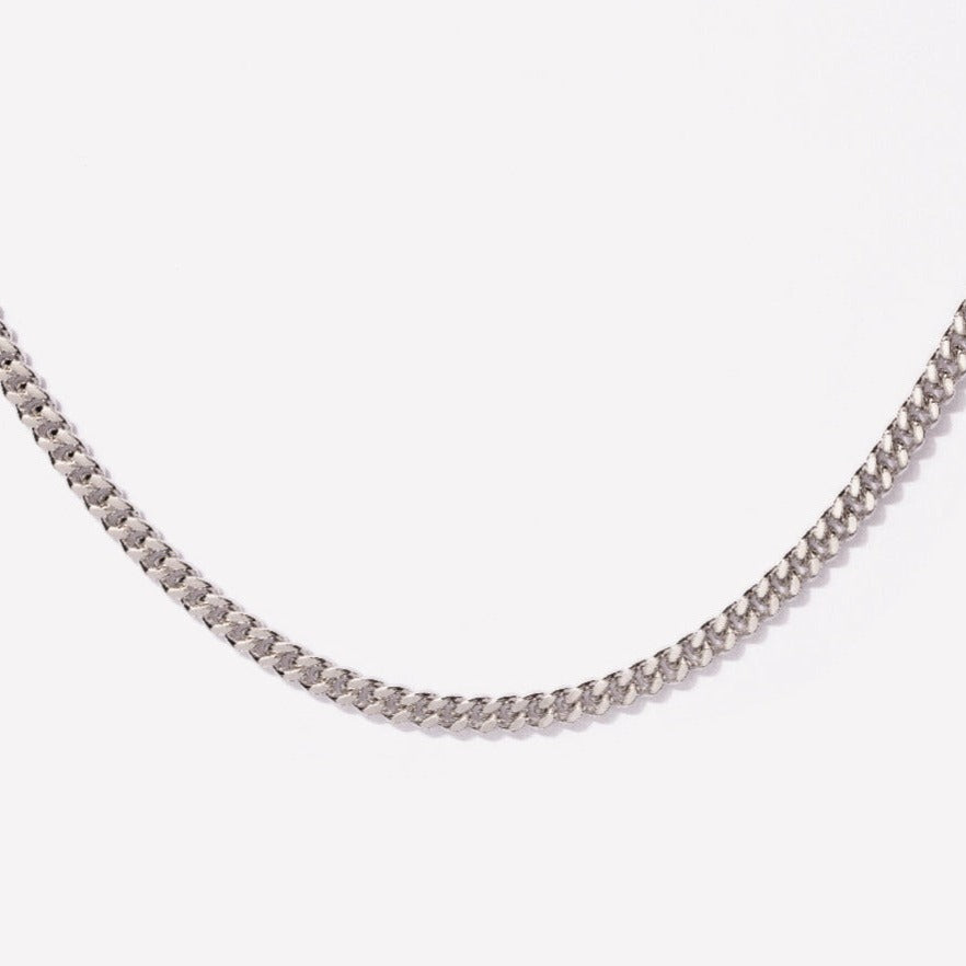 5mm Men's Cuban Silver Chain Necklace Little Sky Stone