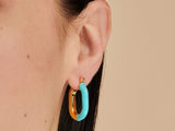 Oval Turquoise Enamel Hoops in 14K Gold Plated Brass-2