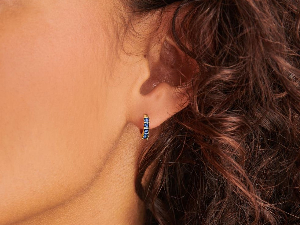 Pave Sapphire Huggie Earrings | Little Sky Stone