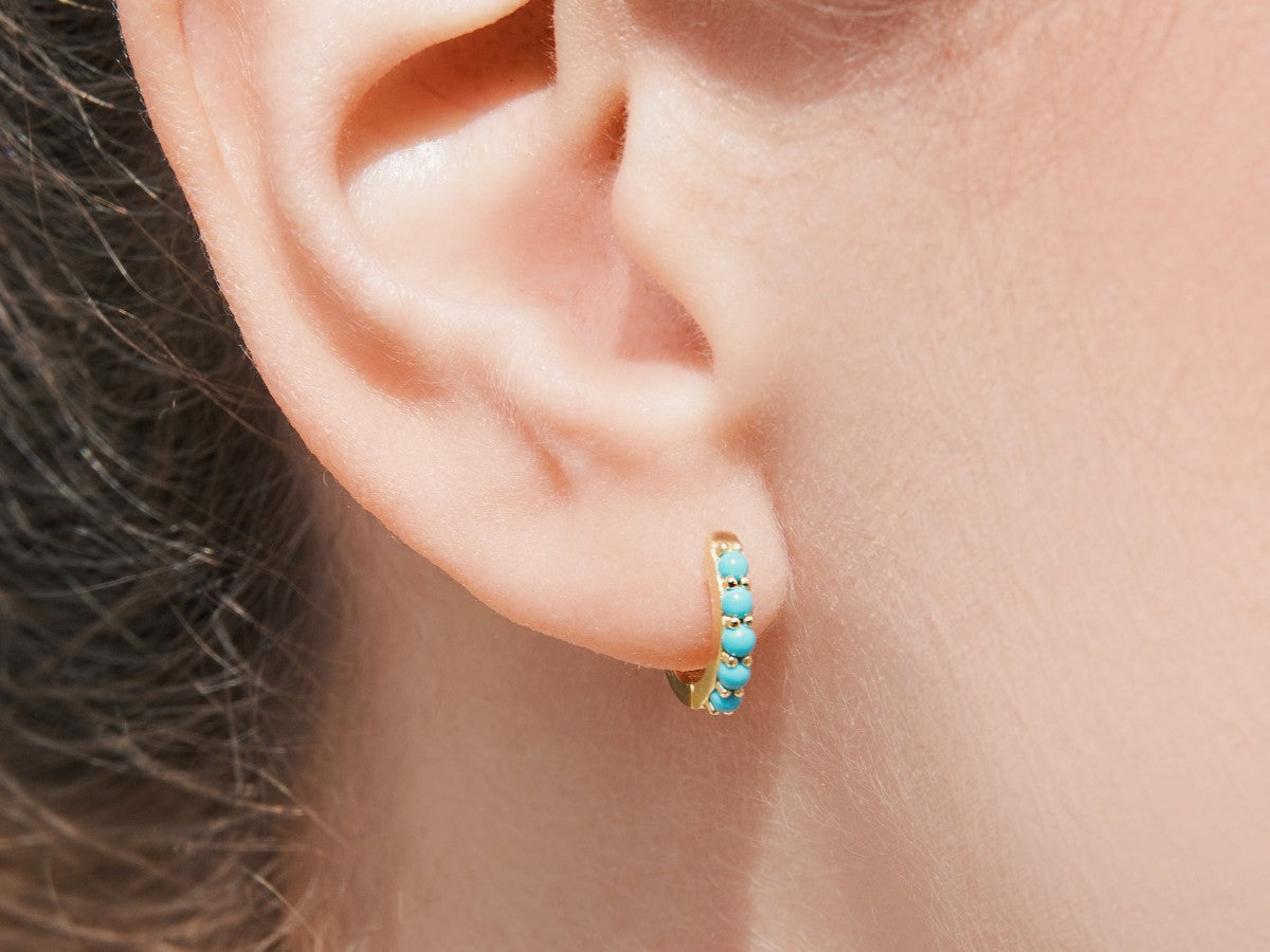 Pave Turquoise Huggie Earrings | Little Sky Stone