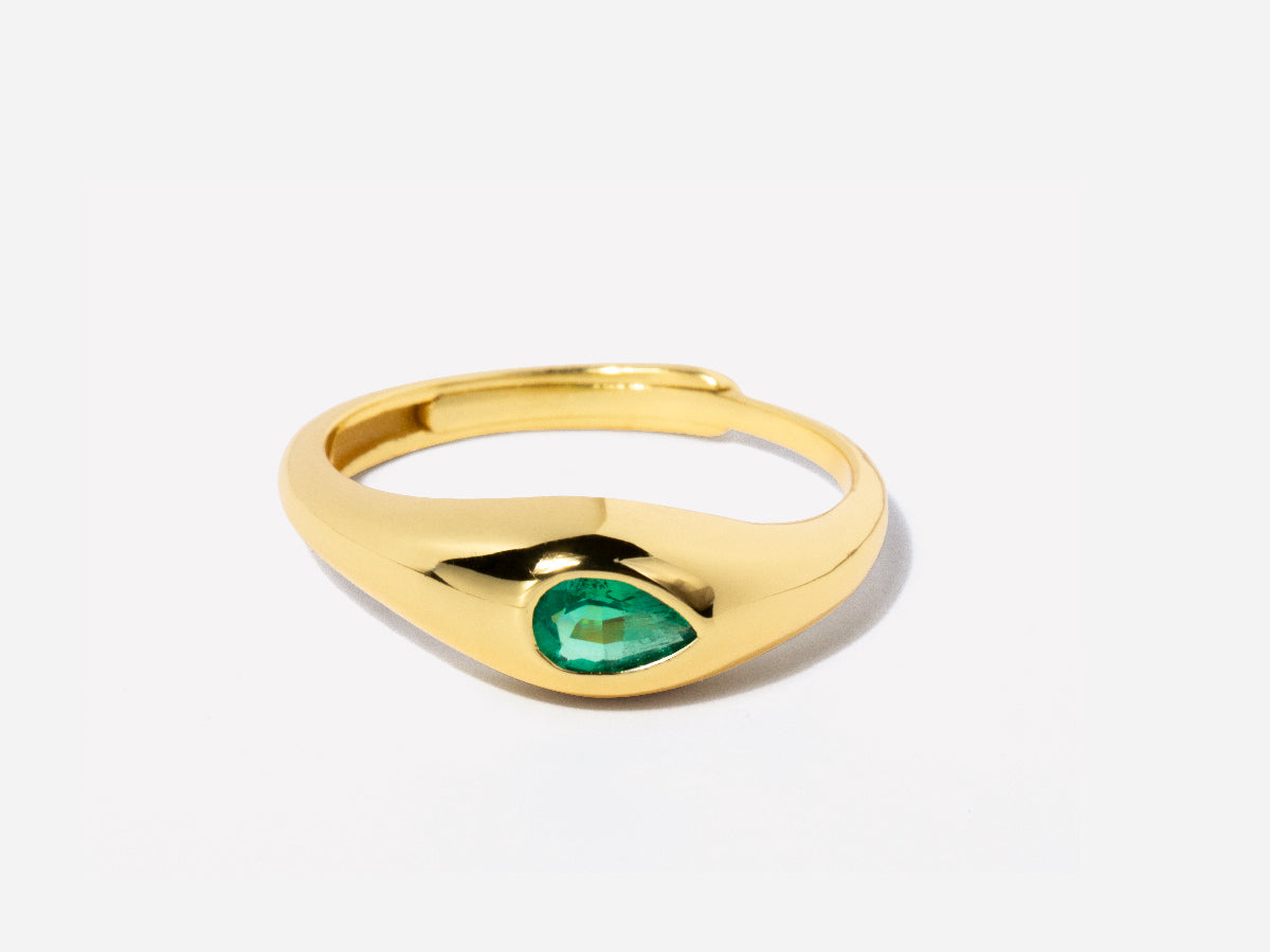 Pear Emerald Stone Dome Ring in 14K Gold Over Sterling Silver