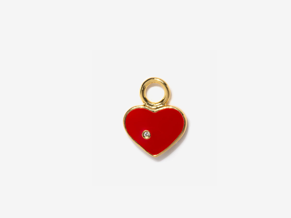 Red Enamel Heart Charm in 14K Gold Over Brass