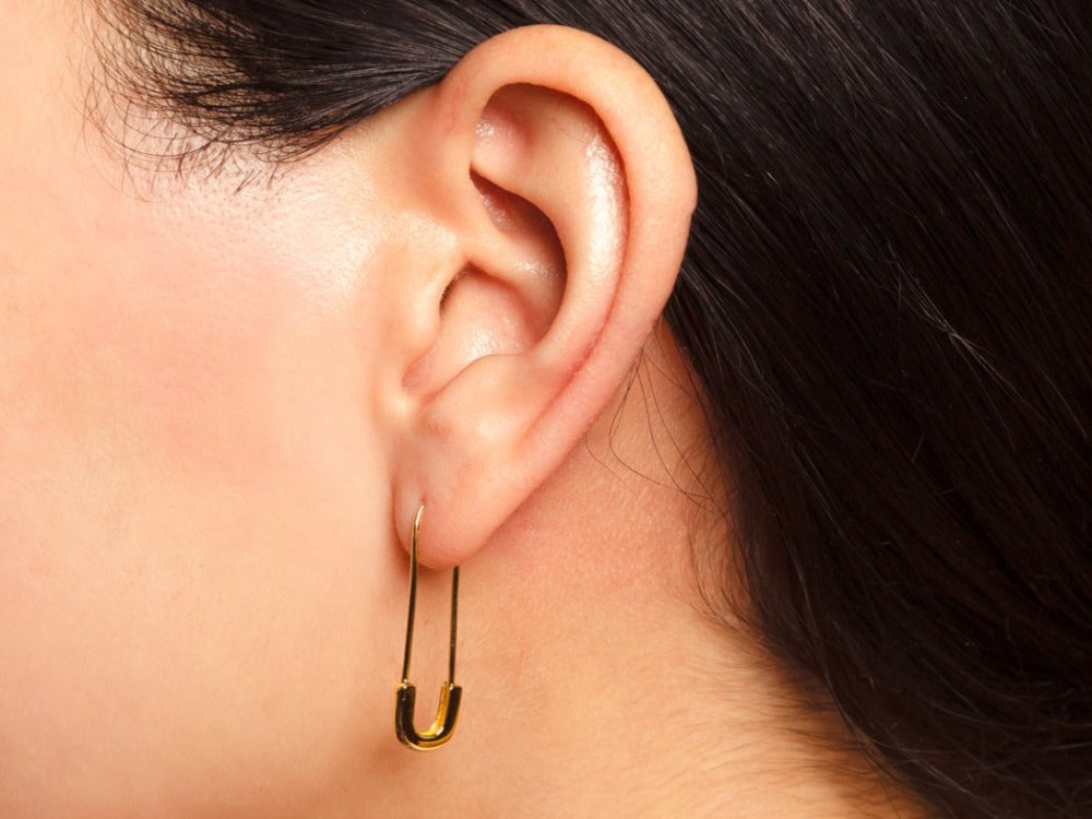 14K Small Gold Safety Pin Earrings | 24jewels