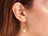 Pearl Charm Safety Pin Earrings in Gold Plated Silver