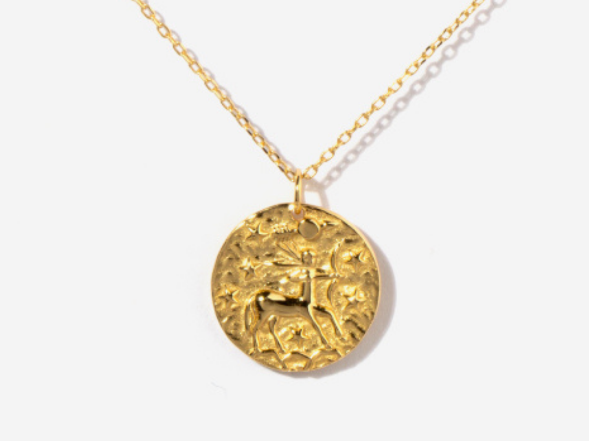 Sagittarius Zodiac Coin 14k Gold Necklace
