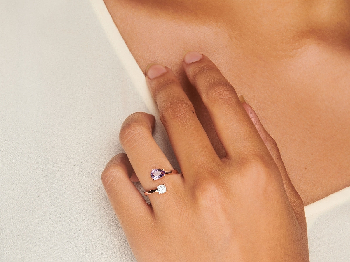 Serpentine Amethyst Wrap Ring in Rose Gold Plated Silver