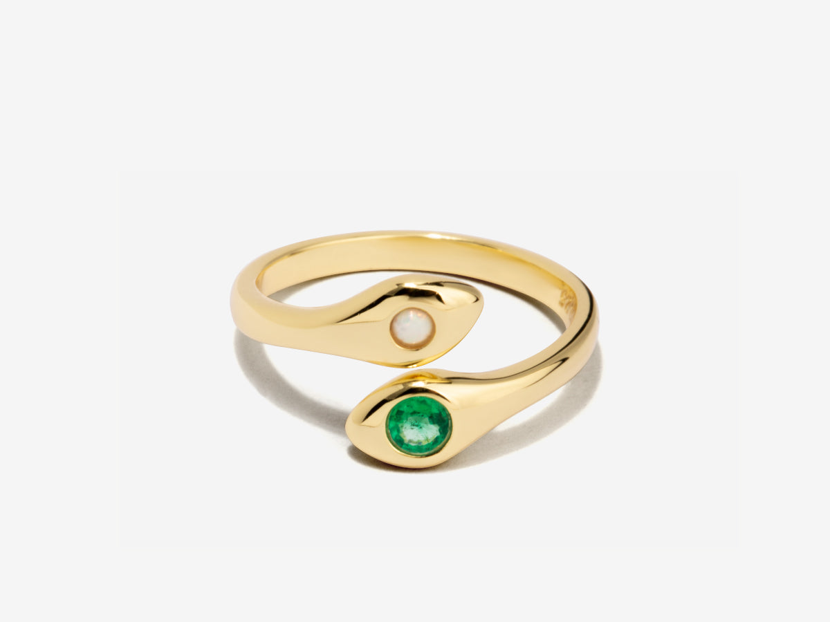 Snake Emerald and Opal 14K Gold Ring