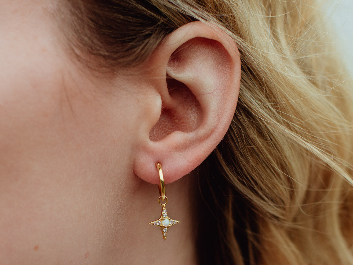 Stellar 14k Gold Opal Mini Hoop Earrings