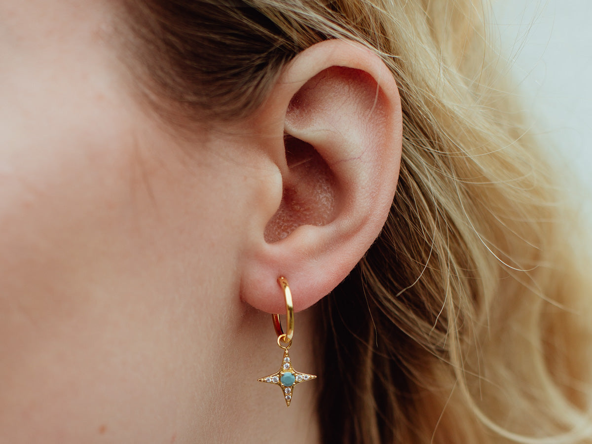 Stellar 14k Gold Turquoise Mini Hoop Earrings
