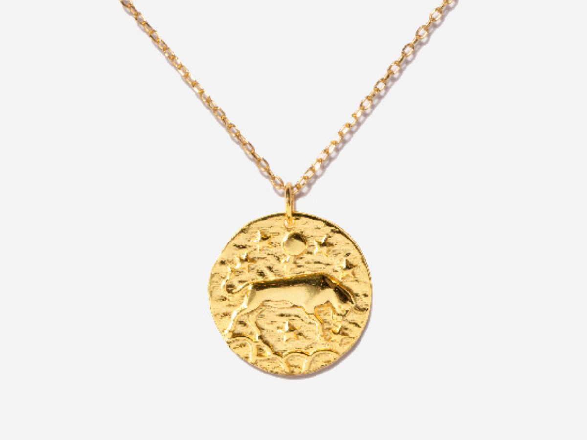 Taurus Zodiac Coin 14k Gold Necklace