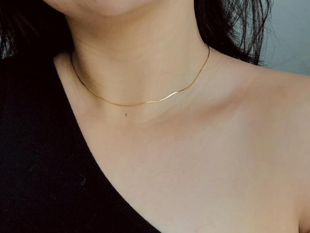Thin Snake Chain Necklace in 14K Gold