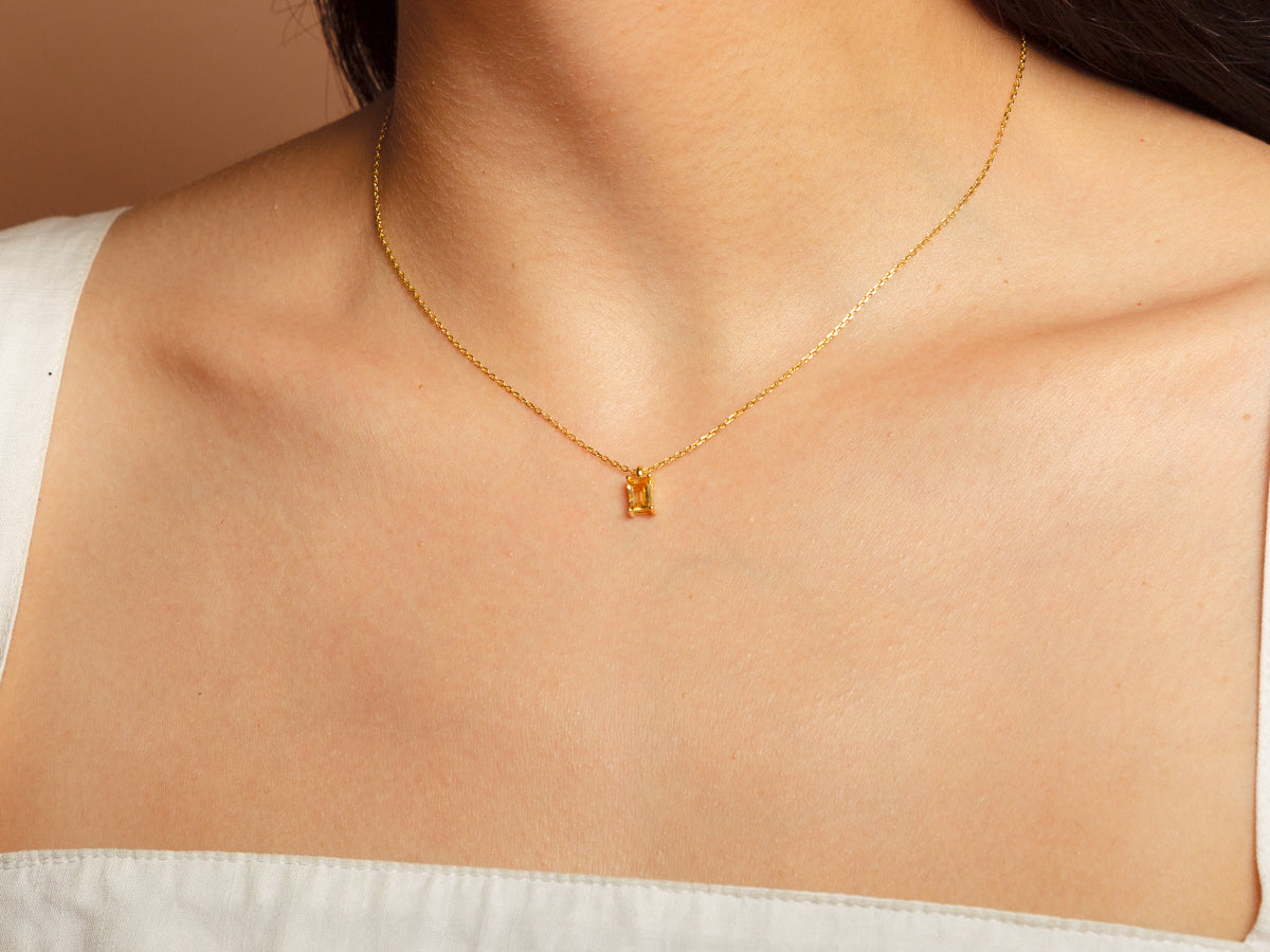 Tiny Baguette Citrine 14K Gold Necklace