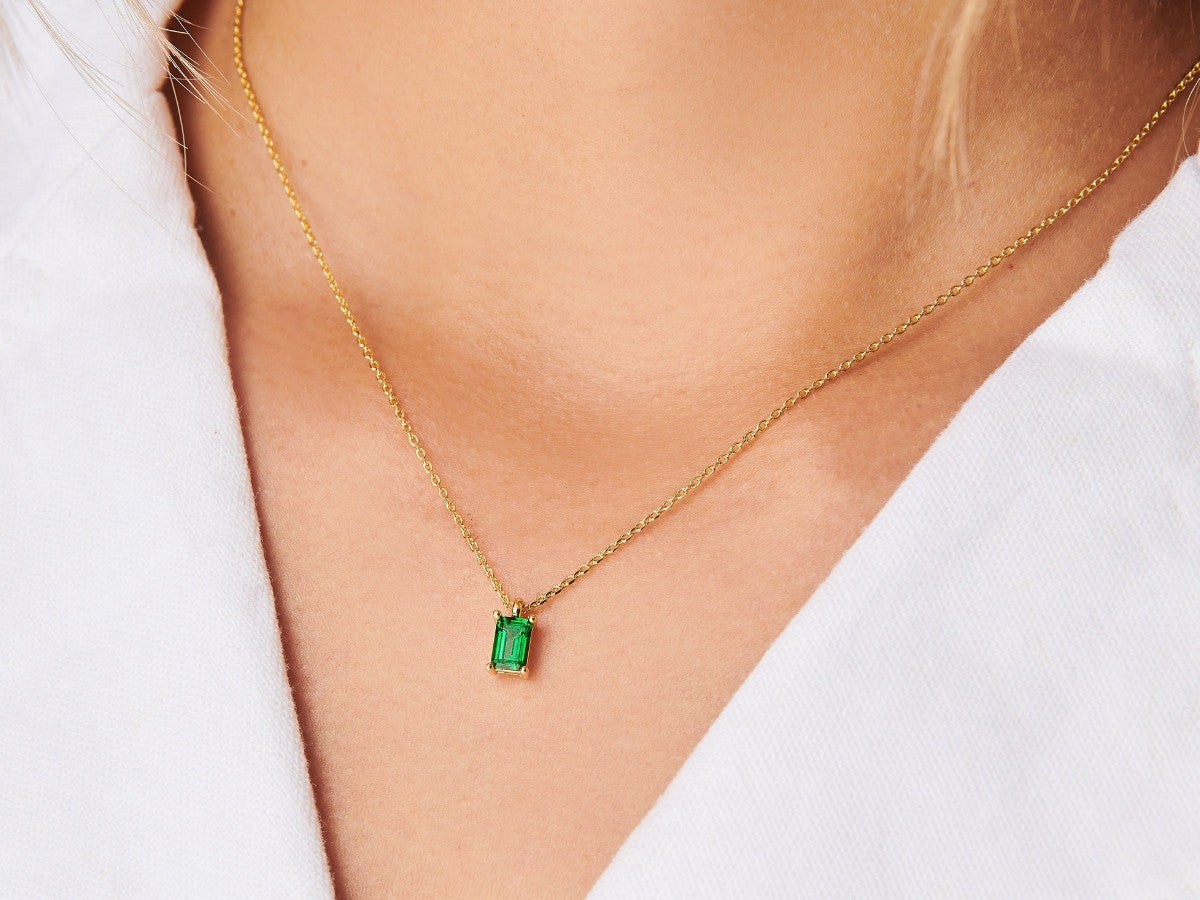 May Birthstone Emerald Charm in 14K Gold Over Sterling Silver
