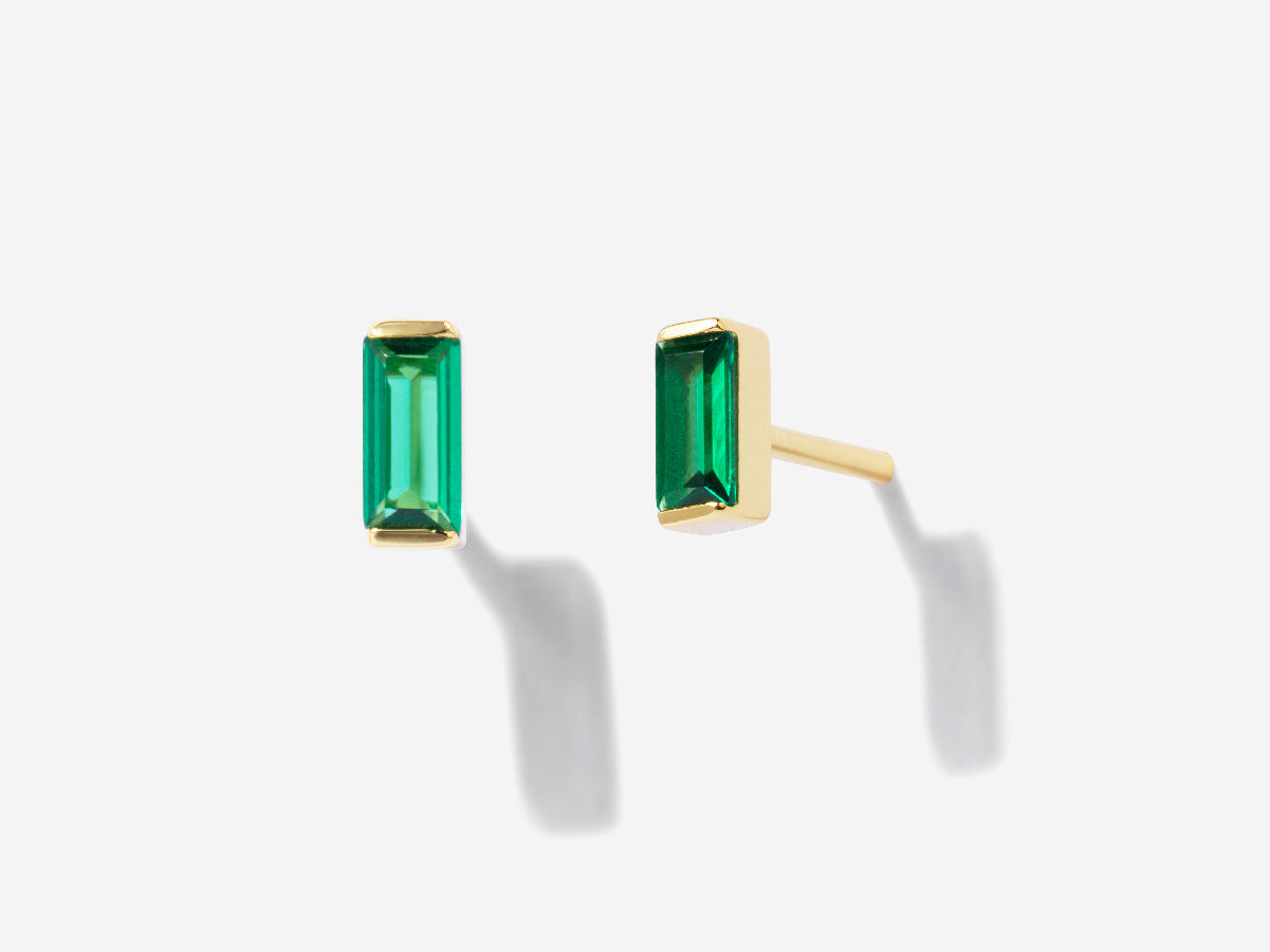 Tiny Baguette Emerald Stud Earrings | Little Sky Stone