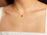 Tiny Baguette Garnet 14K Gold Necklace