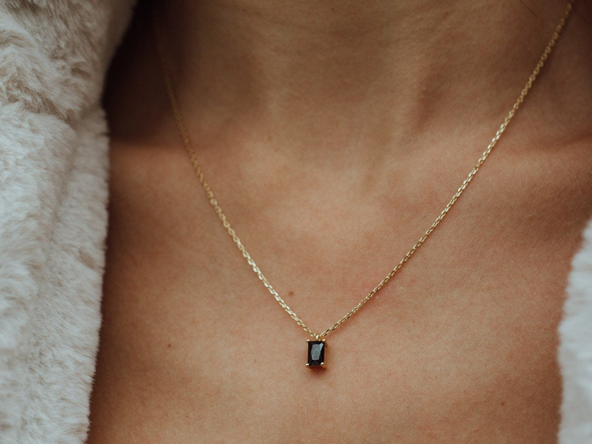 Tiny Baguette Black Onyx 14K Gold Necklace
