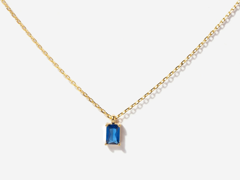 Baguette Sapphire September Birthstone Necklace in Gold Over Silver