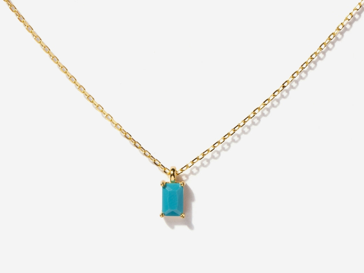 Baguette Turquoise December Birthstone Necklace in Gold Over Silver